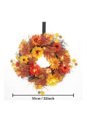 H&O Direct 55cm Autumn Daisy Maple Leaf Wreath Hanging Decoration with LED Light in Brown - thumbnail 9