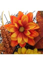 H&O Direct 55cm Autumn Daisy Maple Leaf Wreath Hanging Decoration with LED Light in Brown - thumbnail 6
