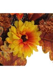 H&O Direct 55cm Autumn Daisy Maple Leaf Wreath Hanging Decoration with LED Light in Brown - thumbnail 7