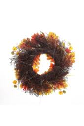 H&O Direct 55cm Autumn Daisy Maple Leaf Wreath Hanging Decoration with LED Light in Brown - thumbnail 5