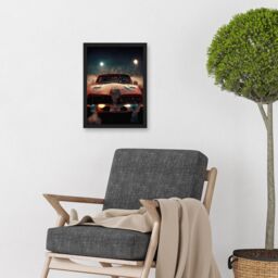 Artery8 Classic Sports Car Muscle Cinematic Night Atmospheric Race In Fog Artwork Framed Wall Art Print A4 in Black - thumbnail 2