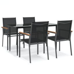 Berkfield Home 5 Piece Garden Dining Set Black Textilene & Steel - thumbnail 2