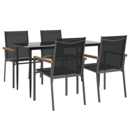Berkfield Home 5 Piece Garden Dining Set Black Textilene & Steel - thumbnail 3