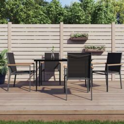 Berkfield Home 5 Piece Garden Dining Set Black Textilene & Steel - thumbnail 1