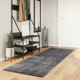 Berkfield Home Rug Short Pile Soft & Washable Anthracite 80x250 cm in Charcoal - Size: 100 cm diameter - thumbnail 2