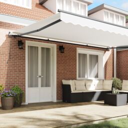 Berkfield Home Manual Retractable Awning White 500x350 cm - thumbnail 3