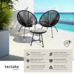 tectake Garden Table & Chairs in Black - Size: 2 Seater - thumbnail 2