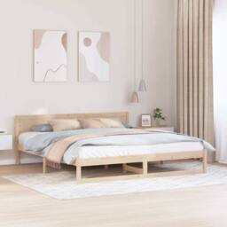 Berkfield Home Bed Frame Natural Solid Pine wood 200 x 200 cm in Beige - thumbnail 2