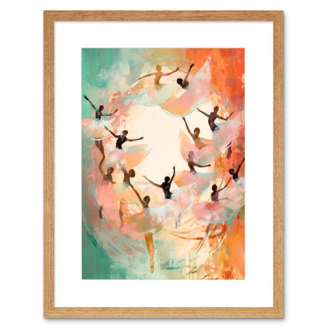 "Artery8 Wall Art Print The Tornado Ballet Oil Painting Abstract Turquoise Pink Musical Swirl Dancers Artwork Framed 9X7 Inch - Size: W7"" x H9""" - image 1