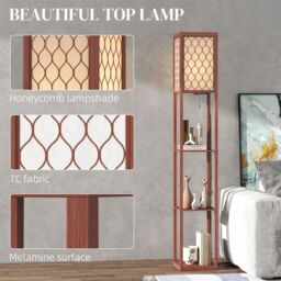 HOMCOM Modern Floor Lamp Light with 3 Shelves Fabric Lampshade in Brown - thumbnail 4