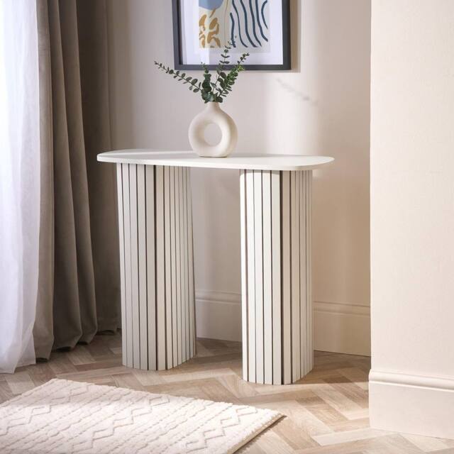 OHS Madison Console Table Ribbed Engineered Wood Entryway Display Desk in Cream - image 1