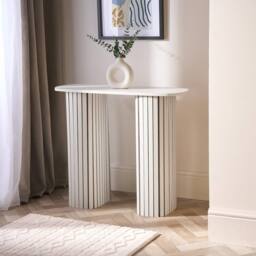OHS Madison Console Table Ribbed Engineered Wood Entryway Display Desk in Cream - thumbnail 1