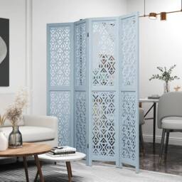 KORVIXA Room Partition Stand 4-Panel Wooden Room Divider in Blue - Size: 500mm - thumbnail 4