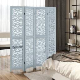 KORVIXA Room Partition Stand 4-Panel Wooden Room Divider in Blue - Size: 500mm - thumbnail 1