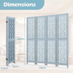 KORVIXA Room Partition Stand 4-Panel Wooden Room Divider in Blue - Size: 500mm - thumbnail 2