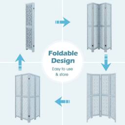 KORVIXA Room Partition Stand 4-Panel Wooden Room Divider in Blue - Size: 500mm - thumbnail 5