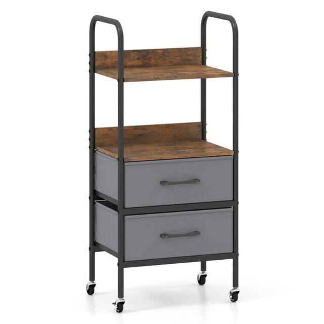 VOGREX Mobile Printer Stand, 2 Open Shelves & 2 Fabric Drawers in Grey - image 1