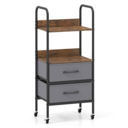 VOGREX Mobile Printer Stand, 2 Open Shelves & 2 Fabric Drawers in Grey - thumbnail 1