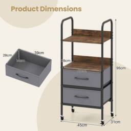 VOGREX Mobile Printer Stand, 2 Open Shelves & 2 Fabric Drawers in Grey - thumbnail 2