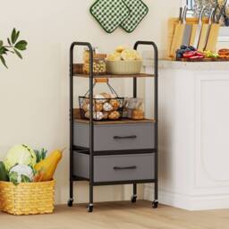 VOGREX Mobile Printer Stand, 2 Open Shelves & 2 Fabric Drawers in Grey - thumbnail 3