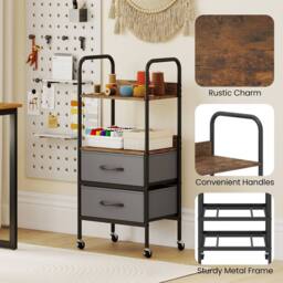 VOGREX Mobile Printer Stand, 2 Open Shelves & 2 Fabric Drawers in Grey - thumbnail 5