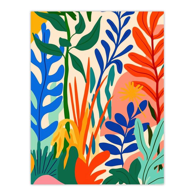 "Artery8 Plant Lover Colourful Botanical Jungle Leaves Wall Art Print - Size: W18"" x H24""" - image 1