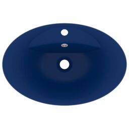Berkfield Home Luxury Basin Overflow Oval Matt Dark Blue 58.5x39 cm Ceramic - thumbnail 4