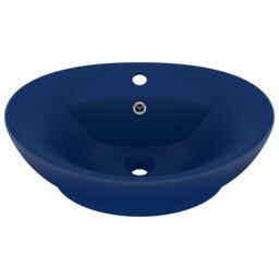 Berkfield Home Luxury Basin Overflow Oval Matt Dark Blue 58.5x39 cm Ceramic - thumbnail 2