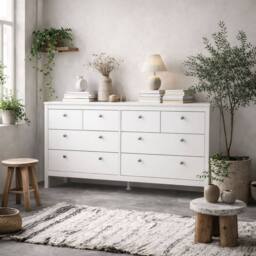 Wyld Haus Gossmere White Wooden Double Dresser 8 Drawers with Silver Handles - thumbnail 1