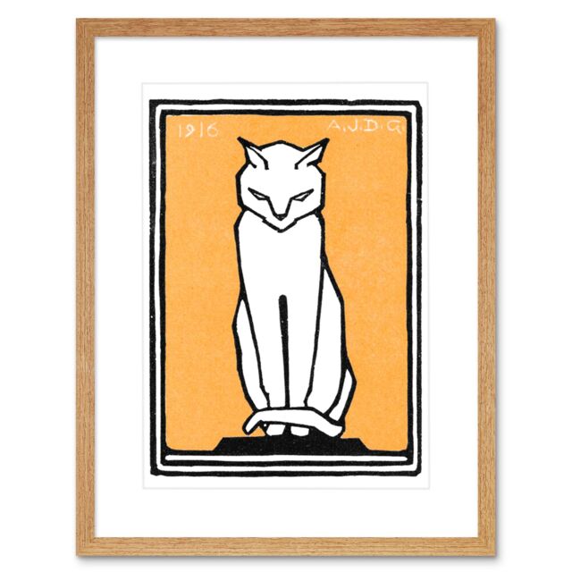 "Artery8 Wall Art Print Sitting Cat 1916 Julie De Graag Art Framed 9x7 inch in Beige - Size: W7"" x H9""" - image 1