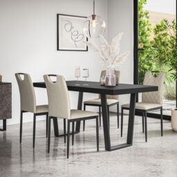 More4Homes Aria Dining Table & Chairs - Black Table Top w Black Legs + Monza Linen Dining Chair Set Of 4 in Beige - thumbnail 1