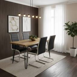 KOSY KOALA Modern Dining Table Set With 4 Black Chairs Kitchen Room Furniture in Brown - thumbnail 2