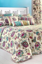 Dreams & Drapes 'Marinelli' Hand Drawn Floral Print Quilted Bedspread in Teal - thumbnail 1