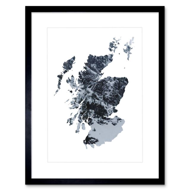 "Artery8 Wall Art Print Scotland Map Mountains Framed in Black - Size: W7"" x H9""" - image 1