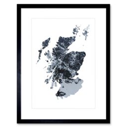 "Artery8 Wall Art Print Scotland Map Mountains Framed in Black - Size: W7"" x H9""" - thumbnail 1