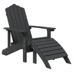 Berkfield Home Garden Adirondack Chairs 2 pcs with Footstools HDPE Anthracite in Black - thumbnail 3