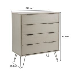 Home Source Chest of 4 Drawers Clothing Cabinet Storage Organiser Bedroom in Grey - thumbnail 8