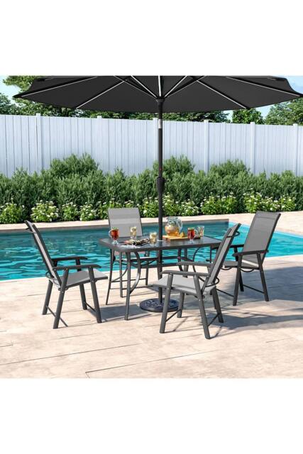 Living and Home 4 Person Patio Garden Dining Set With Umbrella in Black - image 1