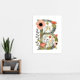 "Artery8 Women's Wall Art Print Letter B in Wildflowers Watercolour Poppies Floral Word Art For Her Poster - Size: W18"" x H24""" - thumbnail 4