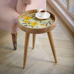 Hartsmede Handmade Side Table Solid Mango Wood Detachable Legs Vintage Bouquet Sage Green & Yellow Vibrant Print in Bright Green - thumbnail 2