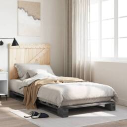 Berkfield Home Beautiful Bed Frame without Mattress Grey 90x200 cm Solid Wood Pine - thumbnail 2