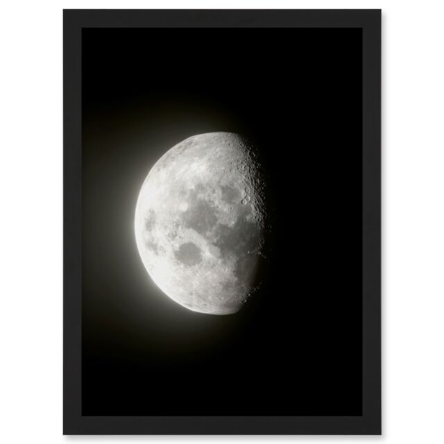 Artery8 Lunar Phases Waning Gibbous Moon Space Astronomy Artwork Framed Wall Art Print A4 in Black - image 1