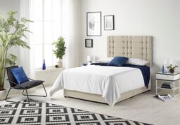 Somnior Bliss Divan Bed with Sprung Memory Foam Mattress & Headboard Tweed Fabric in Natural - Size: Small Double - thumbnail 2