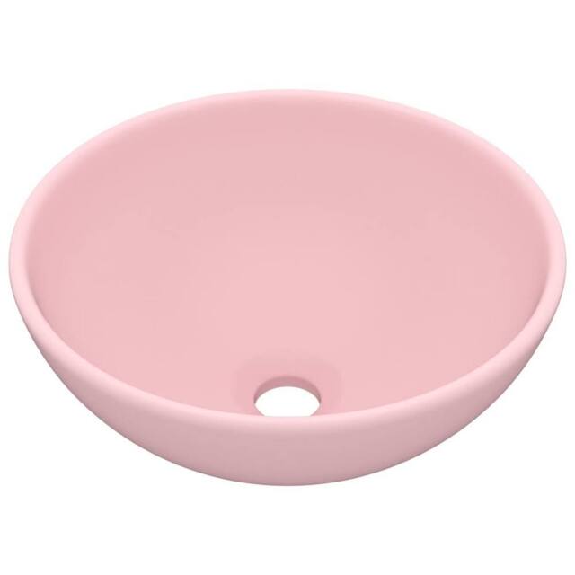 Berkfield Home Luxury Bathroom Basin Round Matt Pink 32.5x14 cm Ceramic - image 1