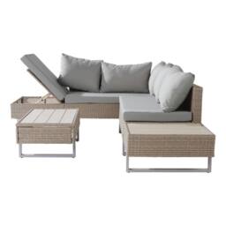 HomeTouch Brown Rattan Garden Corner Sofa Set with Recliner Seat & Coffee Table - Size: 3 Pack - thumbnail 4
