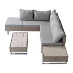 HomeTouch Brown Rattan Garden Corner Sofa Set with Recliner Seat & Coffee Table - Size: 3 Pack - thumbnail 7