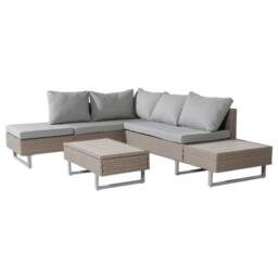 HomeTouch Brown Rattan Garden Corner Sofa Set with Recliner Seat & Coffee Table - Size: 3 Pack - thumbnail 5