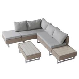 HomeTouch Brown Rattan Garden Corner Sofa Set with Recliner Seat & Coffee Table - Size: 3 Pack - thumbnail 6