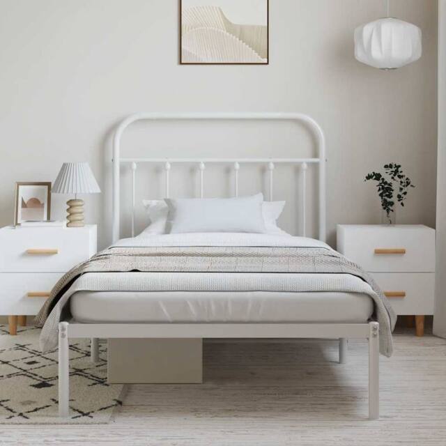 Berkfield Home Metal Bed Frame with Headboard White 100x190 cm - image 1