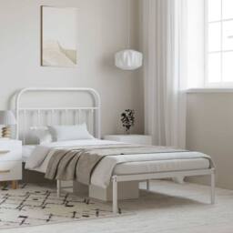 Berkfield Home Metal Bed Frame with Headboard White 100x190 cm - thumbnail 2